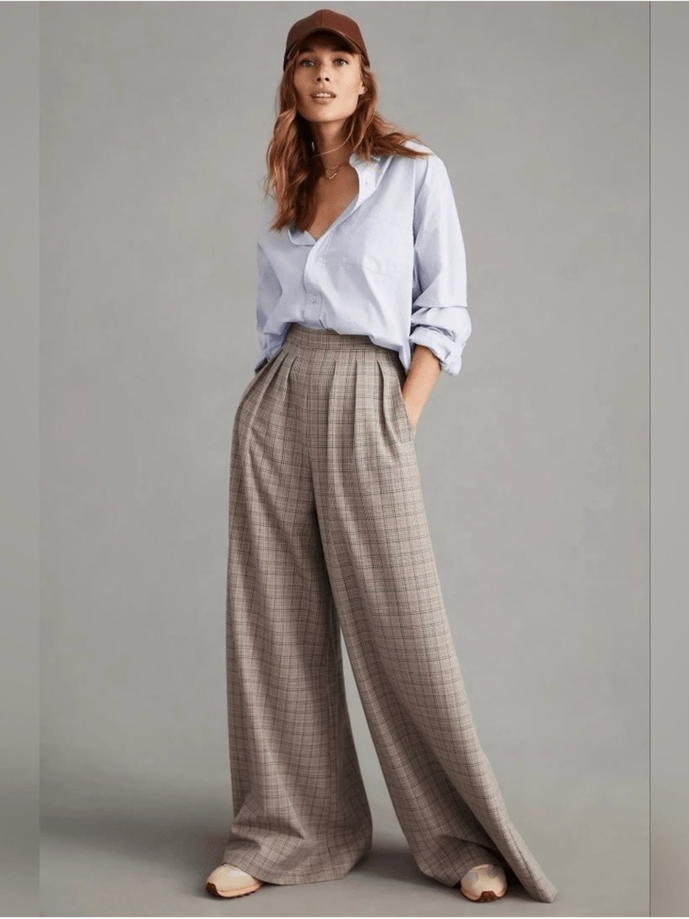 Anthropologie Corey Lynn Calter Pleated Wide-Leg Plaid Trousers